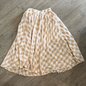 Mable Gingham Midi Skirt Beige Cream Pockets Cottagecore Size Large